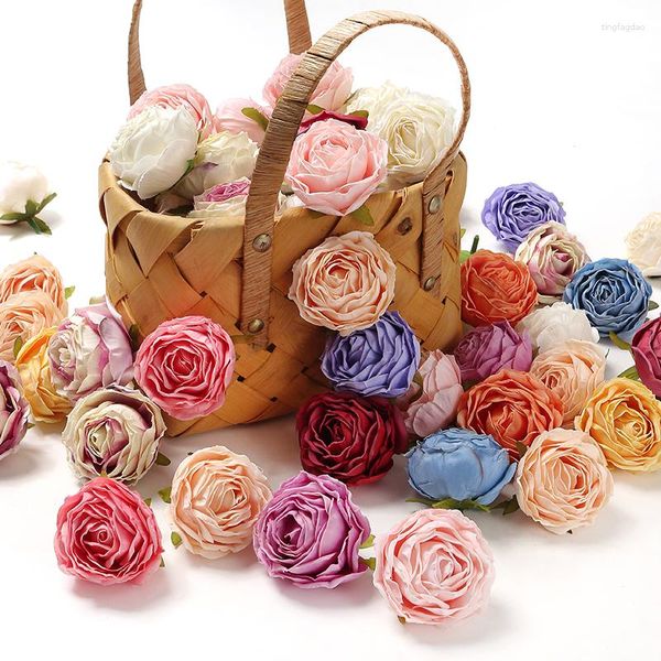 Fiori Decorativi 3/5/7 Pz Seta Retro Rose Teste Vasi Per Artificiale Peonia Decorazione Floreale Matrimonio Auto Casa Parete Finta Regali Fai Da Te Spilla