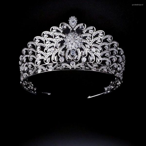 Fermagli per capelli Designer Elegante Cubic Zirconia Tiara Crystal Flower Queen Crown Sposa Accessori da sposa per il compleanno Pageant Prom Party