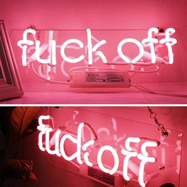 Неоновые знаки Fuckoff Neon Light Pink Pink Made Real Glass Tube Знак светильника для барной вечеринки для спальни 14 5x5 5 дюймов Shi2018