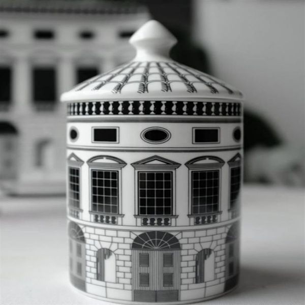 Retro Haus dekorativer Kerzenhalter Schloss Teller kreativ weiß schwarz geometrische Linien Home Decor217c