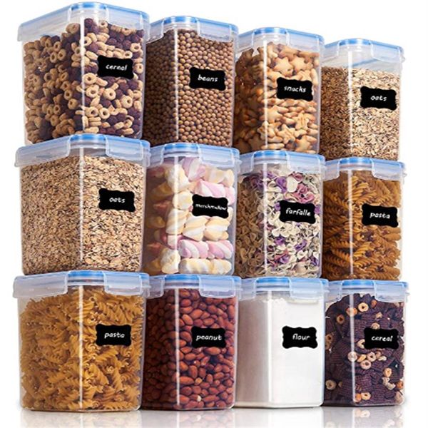Recipientes de armazenamento de alimentos herméticos 12 peças 1 5qt 1L- Recipientes de armazenamento de despensa de cozinha PBA de plástico pequeno para farinha de açúcar a220t