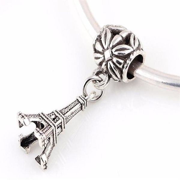 100pcs Eyfel Tower Charm Büyük Delik Boncuk Avrupa Kolye Fit Pandora Bilezikler Kolye DIY Takı Yapımı269f