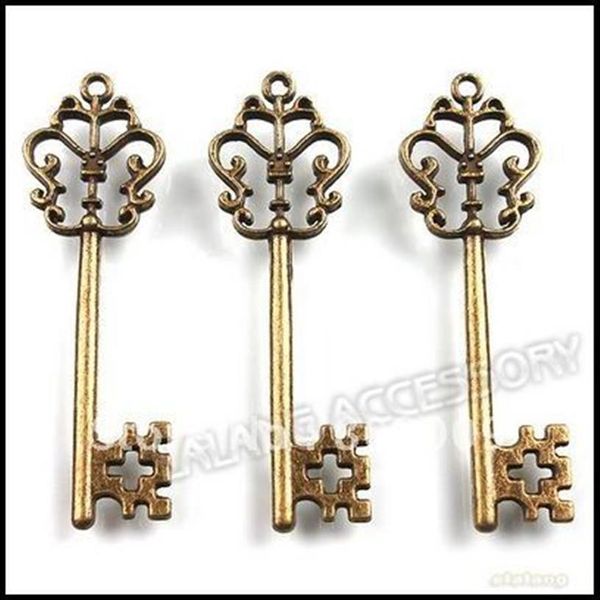 Lote inteiro de 60 pçs Vintage Key Charms 58x18x3mm Antique Bronze Liga Metel Pingente Ajuste Jóias 1413723095