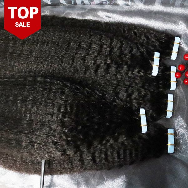 Fita Reta Kinky em Extensões de Cabelo Cabelo Humano Não Processado Brasileiro Malaio Indiano Virgem Natural Cor Preta