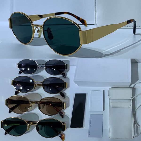 Arc de Triomphe Designer-Sonnenbrille mit ovalem Rahmen, CL4S235U, Damen-Sonnenbrille mit Metallrahmen, grüne Linse, goldfarbenes Bein, Bügelsignatur, lässige Business-Brille, weiße Brillentasche