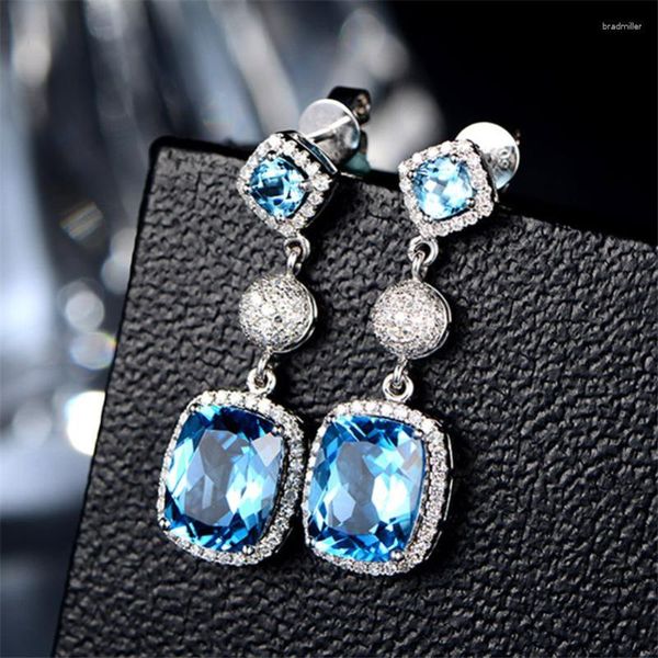 Brincos Pendurados Prata 925 Azul Esterlina Safira Jóias Brinco Feminino Aretes De Plata Ley Mujer Orecchini Office/career Drop