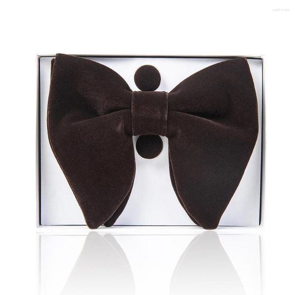 Papillon Marrone Marooon Uomo pre-legato Oversize Cravatta bianca Tuxedo Velluto Bowtie Gemelli Set fazzoletti Confezione regalo Vacanza a molti colori