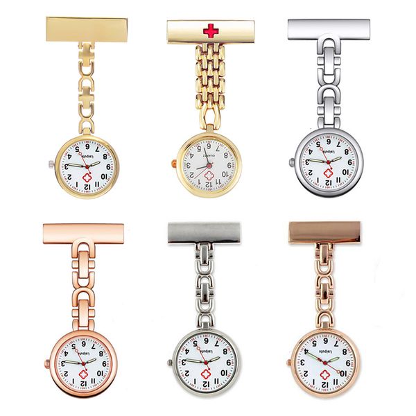 Relógios de Bolso Portátil Luminoso Enfermeira Relógio de Bolso Aço Inoxidável Lapela Quartzo Movimento de Alta Qualidade Dourado Unissex Moda Vestido Acessório 230719