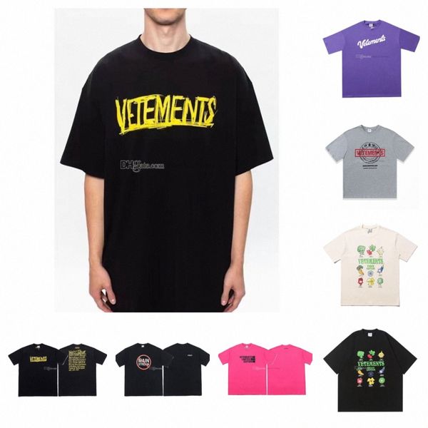 Camisetas masculinas Vetements Camisetas masculinas femininas de verão de alta qualidade para homens Designer Tees Letras da sorte impressas com água de lavagem para fazer velhas camisetas de manga curta