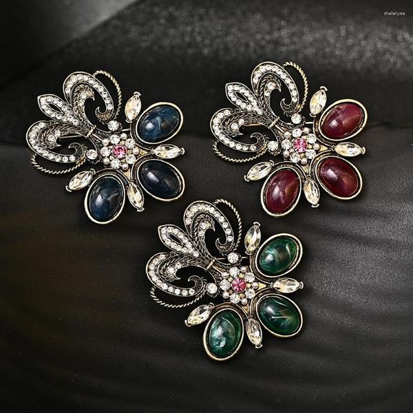 Broches de moda feminina flor de cristal vintage para mulheres luxo cor prata liga de strass planta broche alfinetes de segurança