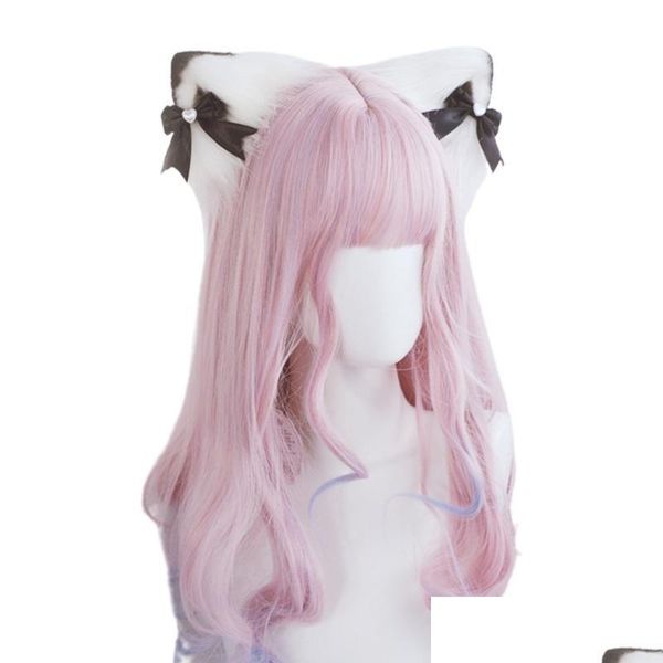 Altri articoli per feste per eventi Peluche Orecchie di gatto Fermaglio per capelli con fiocchi Lolita Kitten Hairpin Copricapo di animali pelosi Barrette decorative Dhzyi