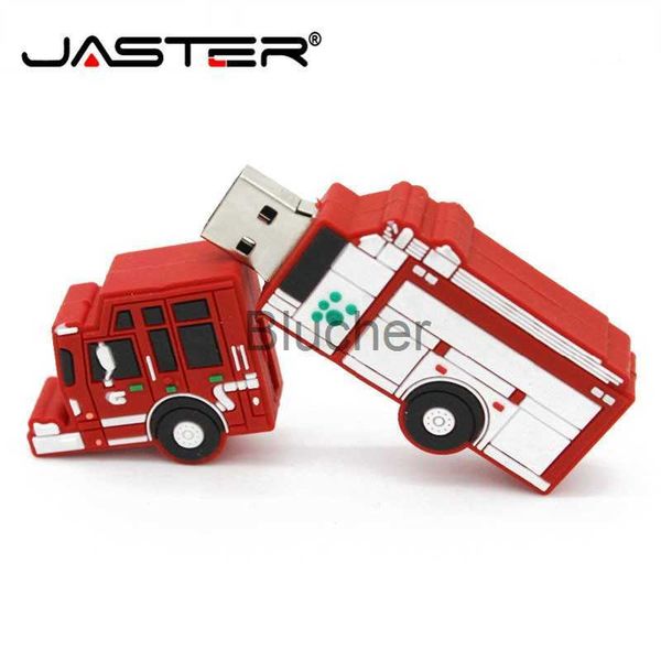 Schede di memoria Chiavetta USB JASTER Cartoon Toy Camion dei pompieri USB Flash Drive Car Toy Usb Flash Drive 8GB 16GB 32GB 64GB 128GB Mini Cartoon Flash Memory Stick x0720