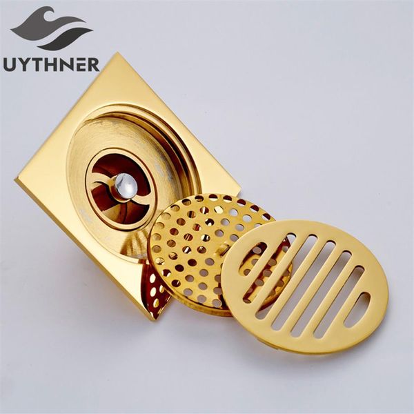 Uythner Bad-Bodenablauf 10 10 cm Gold Badezimmer Dusche Quadratisches Abflusssieb Factory Direct s Badezimmer-Ablaufboden T200715294O