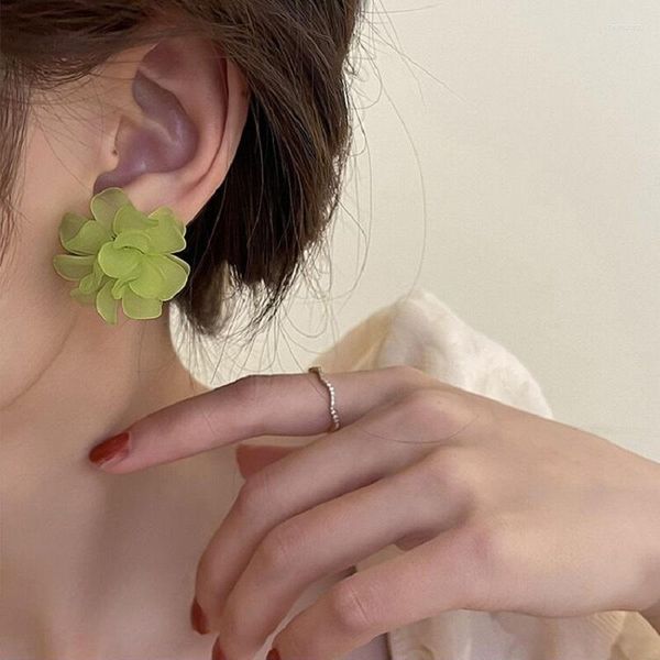 Ohrstecker Lovelink Süße süße grüne Harz-Blumen-Ohrring koreanischer Stil weiße Pflanze rund für Frauen Mädchen Modeschmuck