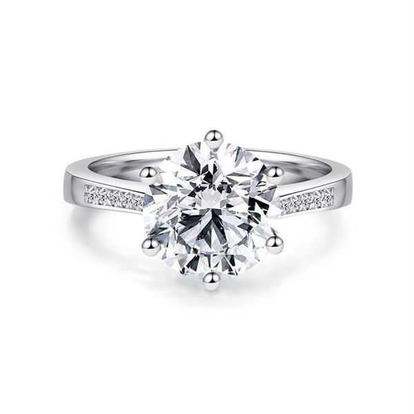 Cluster Rings LESF LEXURY 4 CT Solitaire Round Round Cut 6 Prong Sona Diamond 925 Серебряное обручальное кольцо для женщин 326H