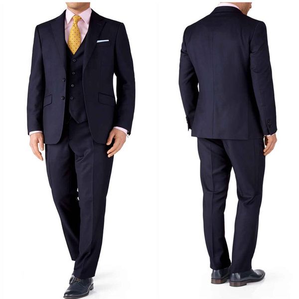 Drei Stücke Dark Navy Hochzeit Smoking Bräutigam Trauzeugen Anzüge Herren Geschäftsreise Anlass Abendessen Abschlussball Party Suits268e