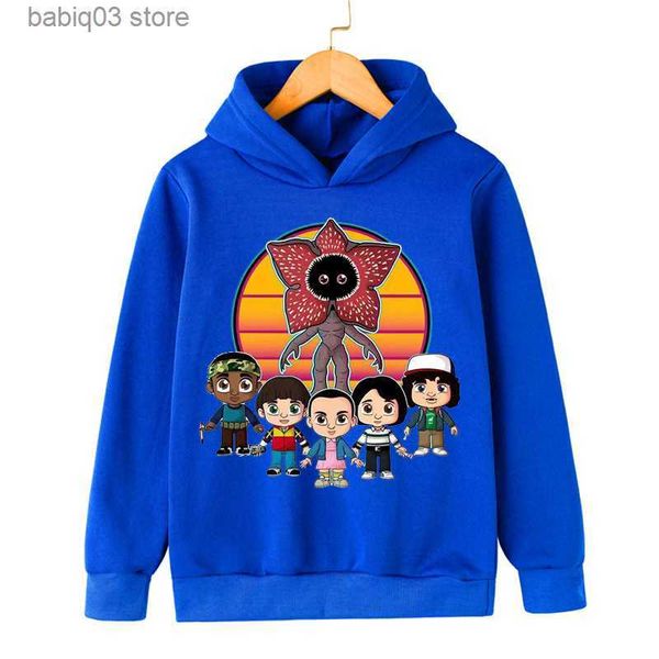 Moletons com capuz 2022 Stranger Things infantil moletom com capuz casaco com capuz ponto avançado manga longa algodão top roupas infantis meninos t230720