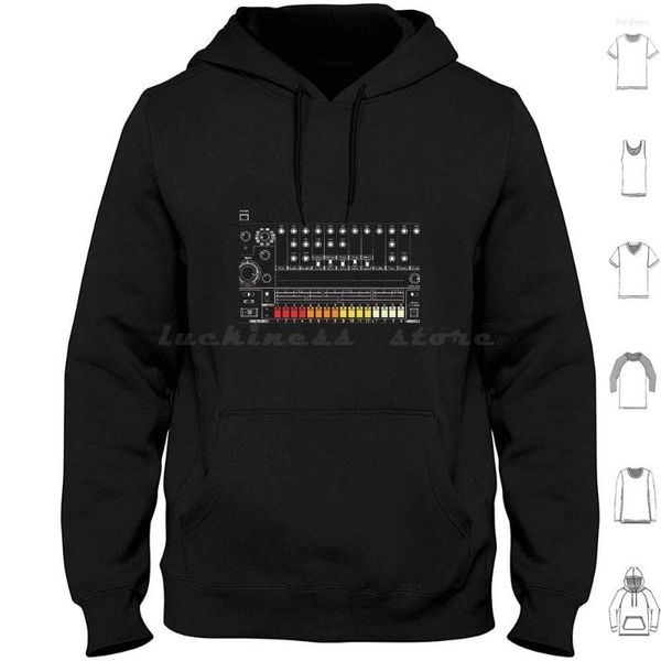 Herren Hoodies Vintage Drum Machine White Lines Langarm 808 Edm House Rave Synth Synthesizer Tr Music