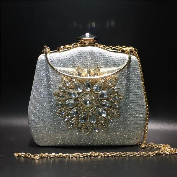 Bolsa Clutch Feminina Casamento Nupcial Sacos para Noite Flor de Cristal Girassol Strass Bolsa Bolsa253b