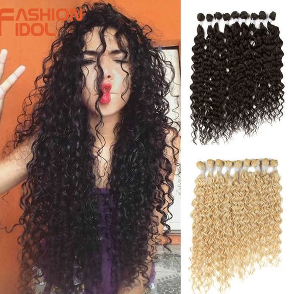 Perucas sintéticas Water Wave Bio Hair Bundles Weave Ombre Blonde 22-26inch 9 Pcs Fibra Sintética Resistente ao Calor Encaracolado 230227