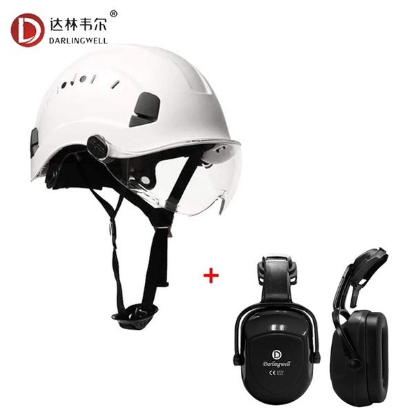 Casco di sicurezza con visiera e kit paraorecchie Elmetto per arrampicata all'aperto Protezione industriale Salvataggio Esplorazione di grotte2444