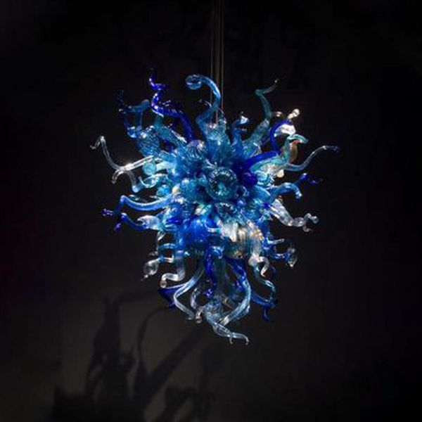 Lustre de vidro azul oceano Lustre de teto Murano Luzes de decoração de casa de campo Lustres suspensos altos de LED 268T