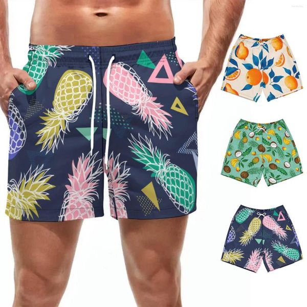 Erkek Şort Ananas 3d Adam Plaj Giyim Tahtası Plaj Plaj Gevşek Yüzme Pantolonları Mayolar Erkekler Çalışma Spor Surffing