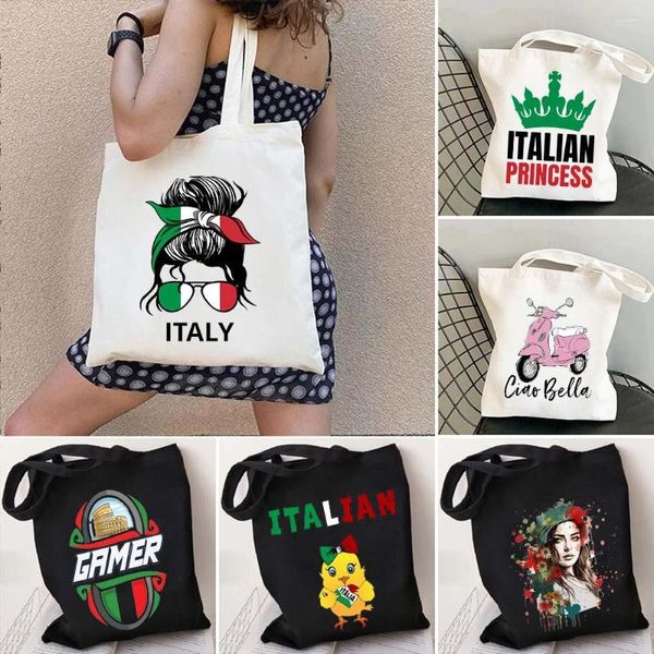 Bolsas para noite Floral Bella Ciao Italian Shopper Harajuku Lona Totes Bag Pisa Itália Bandeira Morena Mulher Menina Coque Desarrumado Italia Algodão