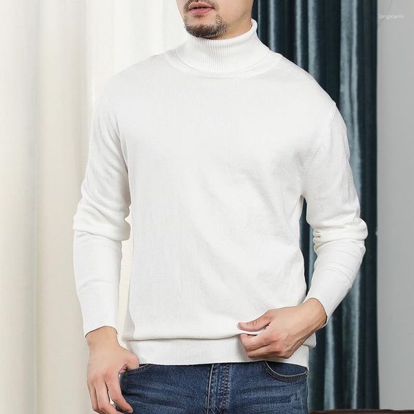 Suéter Masculino Suéter Branco Gola Alta Masculino Quente Quente Grosso Solto Grande Masculino Casual Tricot Pulôver Gola Alta Malhas 3xl