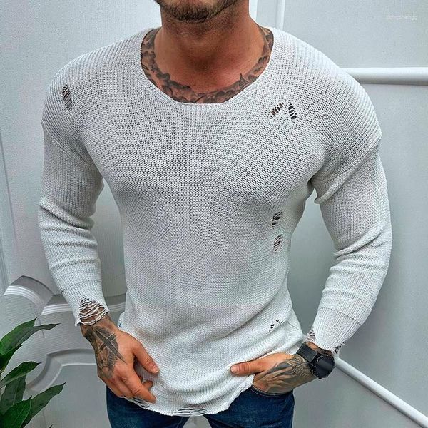 Camisolas masculinas primavera verão camisola masculina vintage fino buraco pulôver malha moda manga comprida camiseta de malha camiseta streetwear para homens