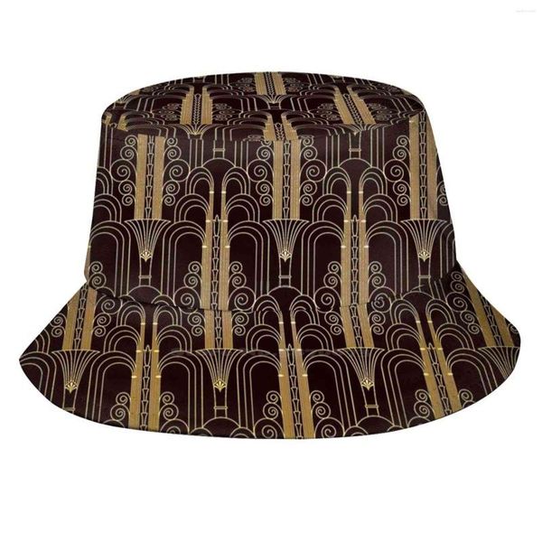 Berretti Glamorous Gold-Color Art Deco Pattern Cappelli da pescatore unisex Cap Motivo oro Tema