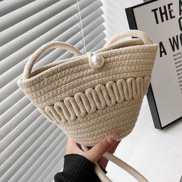 Abendtaschen Gewebte Damentasche Sommer Eimer Strand 2023 Perle Mode Mini One Shoulder Crossbody Sen Serie Kleine Flut Niedlich