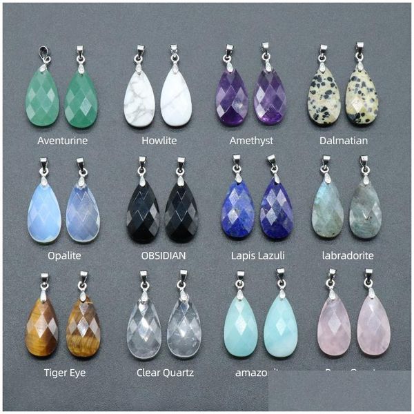 Charms Faceted Waterdrop Stone Natural Rose Quartz Crystal Pendant Energy Healing Yoga Gift Wholesale Drop Delivery Jewelry Dhgarden Dhfdu