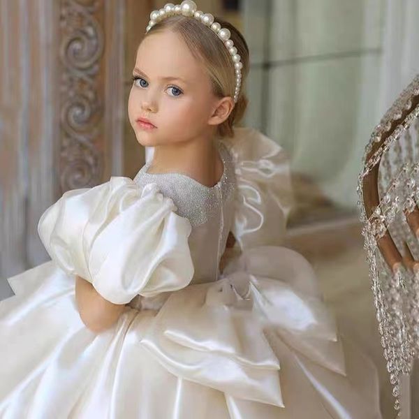 EACHIN Abiti da principessa bianchi per bambini Ragazze Elegante abito da ballo con maniche a sbuffo Abbigliamento per feste per bambini Abito con fiocco a farfalla per adolescenti