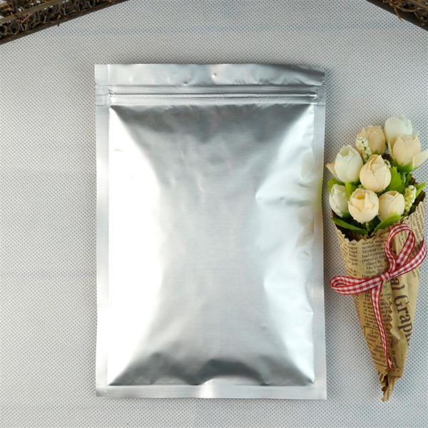 Gümüş Beyaz Saf Alüminyum Folyo Ziplock Torbası 100pcs Lot 7x13cm Silahı Tamamen Mylar Kaplama Fermuar Conta Plastik Poşet Sarsıntısı Gıda268E