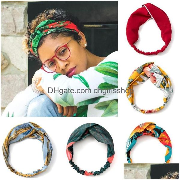 Tiaras Moda Feminina Meninas Verão Boêmio Faixas de Cabelo Estampado Vintage Cruz Turbante Bandagem Bandanas Esportes Suor Faixas de Cabelo Gota Del Dhpvo