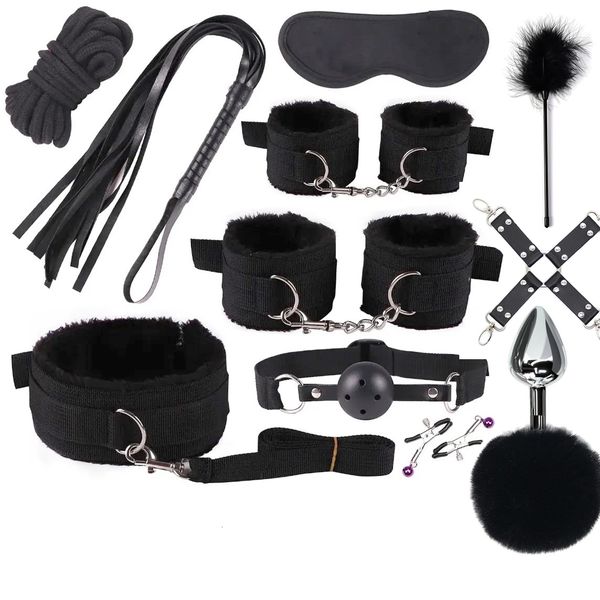 Bondage 23 BDSM Restraint Set Nylon Restraint Dependent Hand Cuff Collar Whip Neck Insert Sex Toy 230720