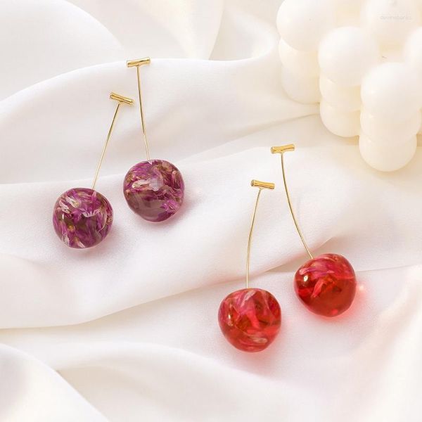 Orecchini pendenti 1 paio di alta qualità rosso viola ciliegia orecchino a goccia in resina dolce ciondoli carini cristallo per regali di frutta studentessa femminile