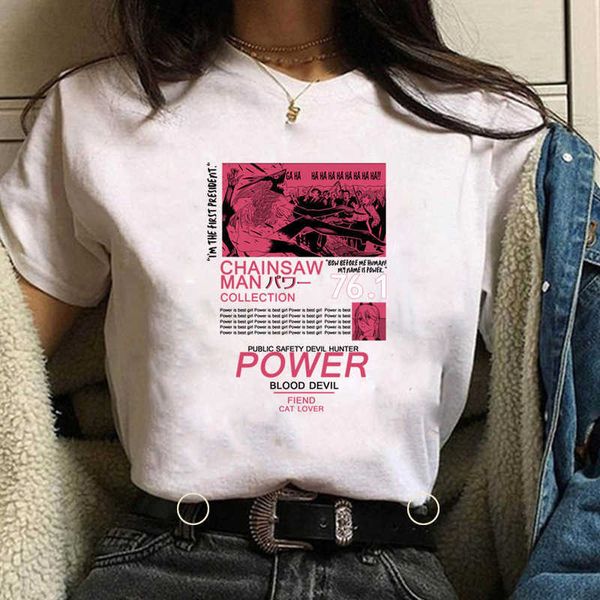 Homem motosserra Chain Sawman Power Genjuku estilo top de manga curta para mulheres na moda T-shirt solta verão algodão