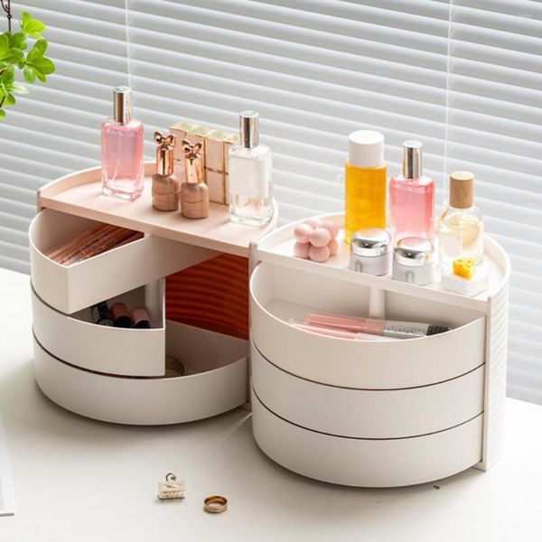 Caixas de armazenamento INS Wind Rotating Box Desktop Smart Placement Half Circle Rotatable Student Children's Stationery Cosmetics