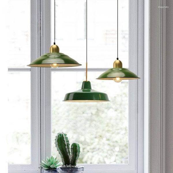 Lampade a sospensione Paralume verde E27 Lampada a sospensione a LED Decorazioni per la casa Isola della cucina Loft Smalti in porcellana industriale vintage cinese Luce