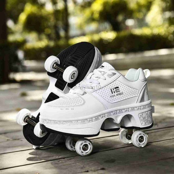 Patins em linha Led Light Deform Wheel Skates Sapatos de patins com deformação de 4 rodas Parkour Runaway tênis Crianças adulto Rounds Walk HKD230720