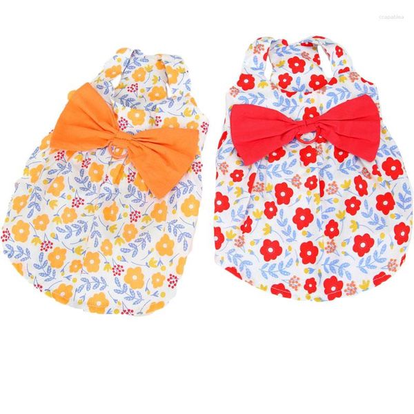 Abbigliamento per cani Papillon floreale Vestiti per cuccioli Abito estivo Imbracatura per cani di piccola taglia Bassotto Diserbo Abiti da festa Bretelle Gonna con anello a D