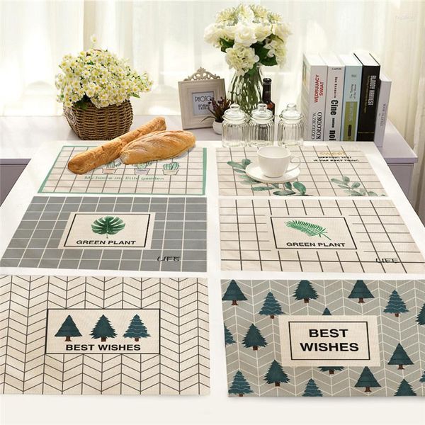 Esteiras de mesa xadrez com padrão de plantas jogo americano tapete de jantar porta-copos de linho de algodão guardanapo 42 32 cm acessórios de cozinha decoração de casa