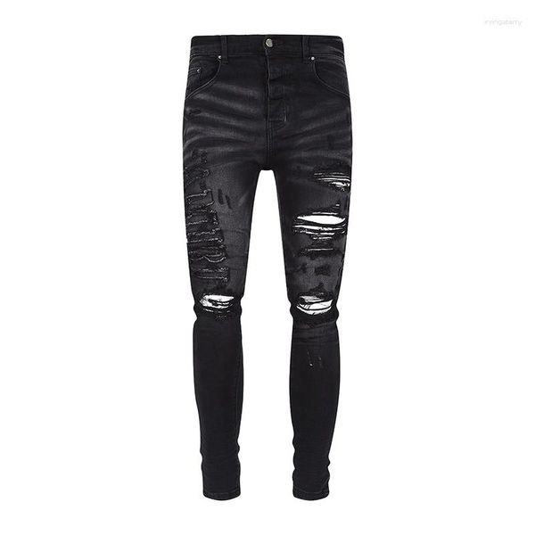 Jeans Masculino Calça Jeans Masculina MX1 DISTRESSED ITALIAN SKINNY Elastic Stretch Slim Fit Rasgado Calça Hip Hop Destroyed Broken Holes