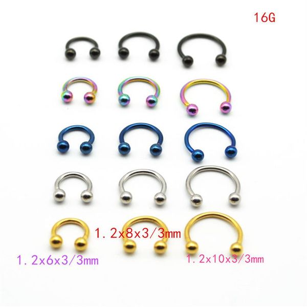 Ferro di cavallo 316L Acciaio chirurgico Narice Naso Anello circolare piercing palla Gioielli per il corpo Anelli CBR orecchino16G 6MM 8MM 10MM 50 pz / lotto253m