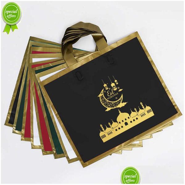 Geschenkverpackung Neue Eid Mubarak Taschen Paket Tasche Ramadan Kareem Dekoration Islamischer Muslim Al-Fitr Kunststoff mit Griff für Business Drop De Dh4Rw