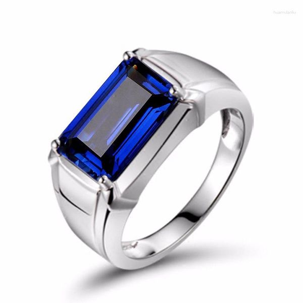 Cluster Rings Uomo Eternity 925 Sterling Silver Square Natural Blue Sapphire Stone Solitaire For Men Anello ridimensionabile Regalo gioielli