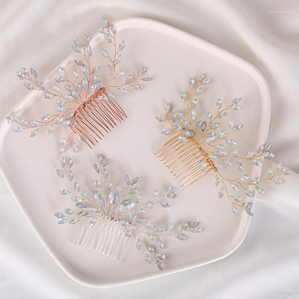 Haarspangen Rose Gold Silber Farbe Opal Kristall Hochzeit Kämme Zubehör für Braut Blume Kopfschmuck Frauen Braut Ornamente J