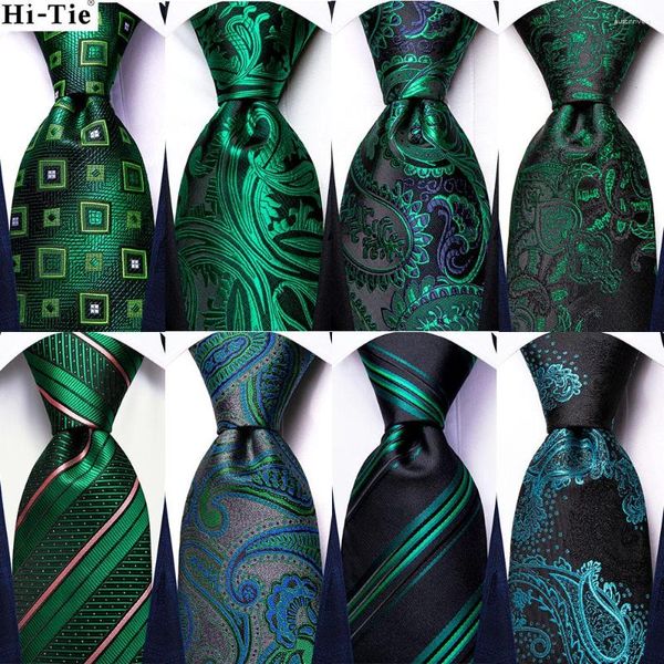 Papillon Cravatta di seta verde a righe Paisley per uomo Handky Gemello Regalo Cravatta Fashion Business Party Wedding Dropshiping Hi-Tie Design